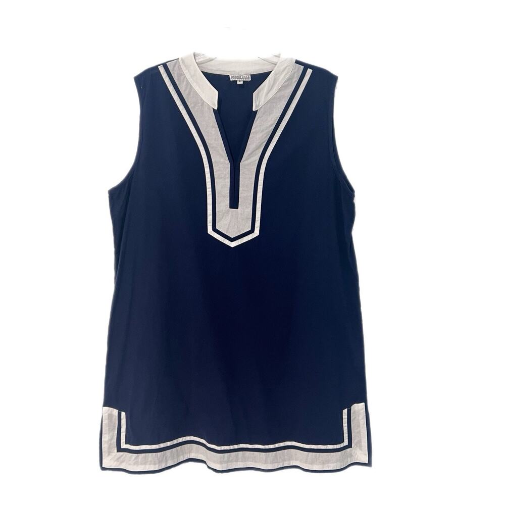 Debbie Katz South Beach Navy Shift Dress Large 100% Cotton Nautical Lightweight